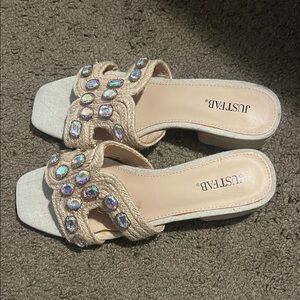 JustFab Tan Embellished Women's Sandals